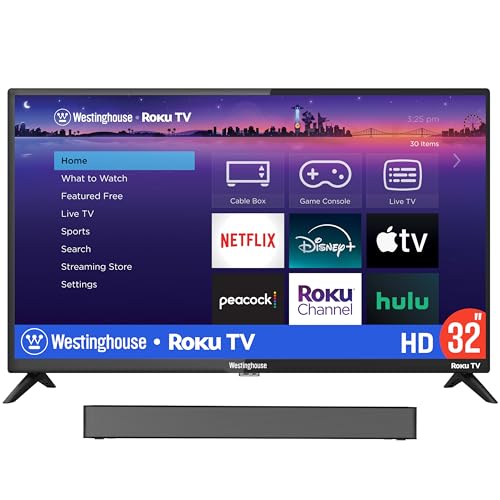 Westinghouse HD 32" TV and 2.0 Channel Compact Mini Soundbar