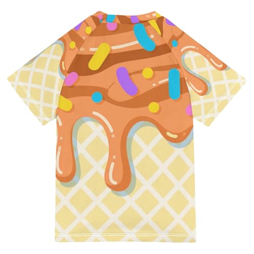 Cute Ice Cream Brown Kids Bathing Suit Sun Protection Tshirts Swimwear Beach Tops 3T2