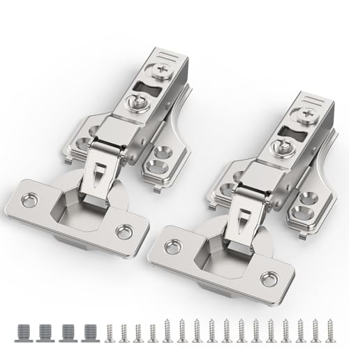 Chibery 10 Pack 1/4 Partial Overlay Soft Close Concealed Hinge for Face Frame Frameless Door 3D Adjustment Clip-on Plate Slow Self Closing Hidden Satin Nickel 105 Stainless Steel Hinges 3/8