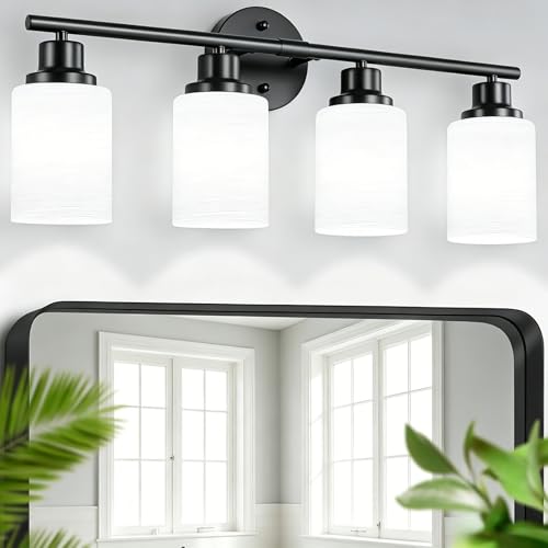Guliaofo 4-Light Bathroom Light Fixtures, Black Vanity Lights for Mirror