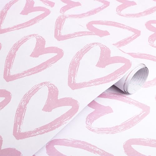 Timeet Pink Peel and Stick Wallpaper - Modern Heart Wall Decor, 17.7'x78.7', Self-Adhesive, Removable