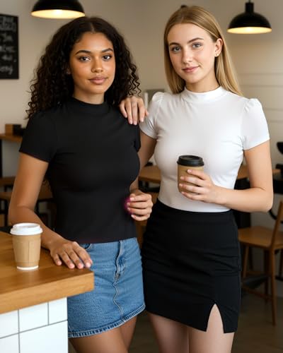 Image of MANGOPOP Women's Mock Turtle Neck Slim Fit 3 /4 Sleeve T-Shirt