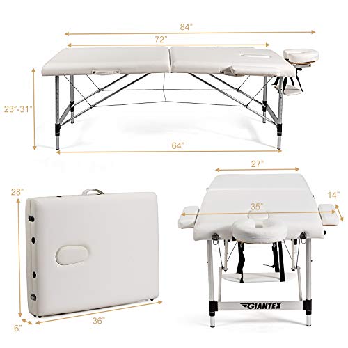 Giantex 84" Massage Table Professional Portable Lash Bed, 2 Folding Lightweight Massage Bed, Aluminum Frame, Height Adjustable, Face Cradle & Side Armrests, Salon Spa Tattoo Bed With Carry Case #TOP6