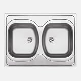 Lavello cucina da appoggio in acciaio inox con 2 vasche 80x60x14H cm finitura satinato