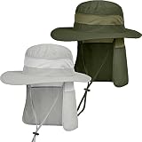 IYEBRAO 2 Pack Mens Sun Protection Hat with Neck Flap for Fishing Hiking Garden Work(Light Grey＆Arm
