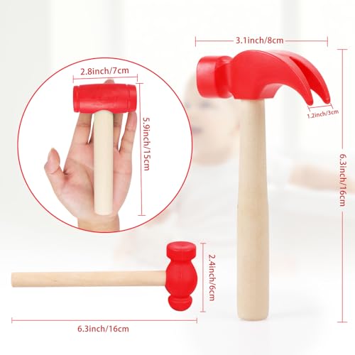 Image of 3pcs Wooden Mallet Toy Hammer Simulation Wooden Hammers Small Plastic Toddler Fake Hammer Portable Maintenance Kids Tools Toys Pretend for Boys Girls