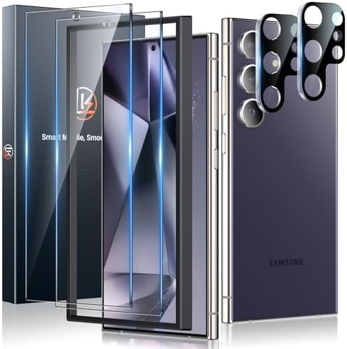 LK für Samsung Galaxy S24 Ultra für Panzerglas mit 2 Glas & 2Kameraschutz | 9H Härte Bruchsicher Kratzfest Schutzglas, Anti-Fingerabdruck, Rahmen-Installationshilfe, 0 Staub & B