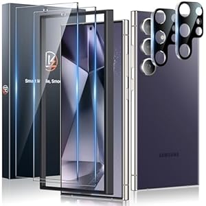 LK for 2+2 Verre Trempé Samsung Galaxy S24 Ultra 5G, 2pcs Protection Ecran pour Samsung Galaxy S24 Ultra et 2PCS Protection Camera Anti-Rayures et sans Bulles Ultra-HD et 9H Dureté