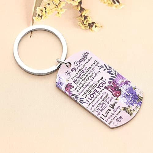 TO My Daughter Gift from Mum Butterfly Inspirational Keyring Key Chains for Daughter Teen Girl Birthday Graudaiton Gift (Purple)