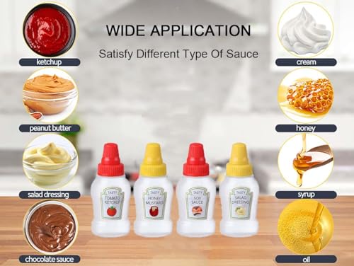 Image of Cots and Cuddles 2pc Portable Mini Ketchup Bottle, Condiment Squeeze Transparent Plastic Sauce Bottles 25ml Refillable Jar for Travel, Camping, School Kids & Office Adults Bento Lunch Box (4pc)