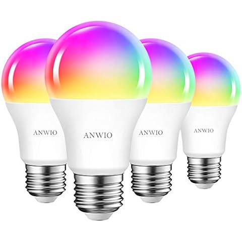 ANWIO 4-Pack Smart Light Bulbs 8.5W (60W Replacement) A19 E26 LED Bulb Work with Alexa, Google Assistant, Smart Life App, Tuya App, Color Changing, No Hub Required Cover