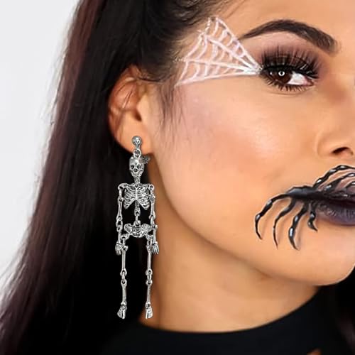 Skull Skeleton Clip On Earrings for Women Trendy Dangle Drop Clip Earrings4