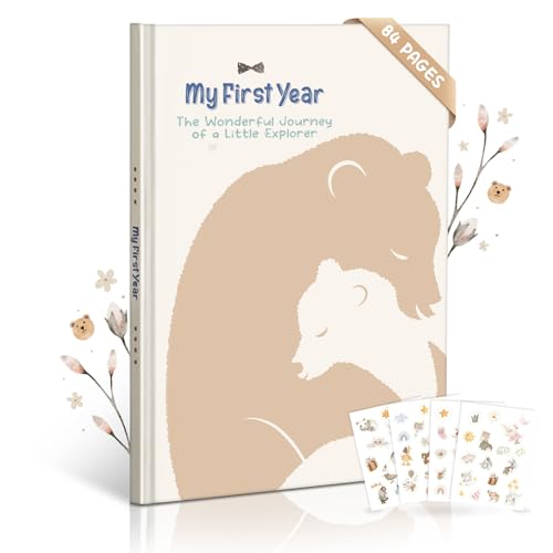 Image of Baby Memory Book for Boys – Boho Design, 84-Page Hardcover Keepsake Journal for First Year, Milestone & Photo Album, Ideal Baby Shower or Newborn Gift, Bear