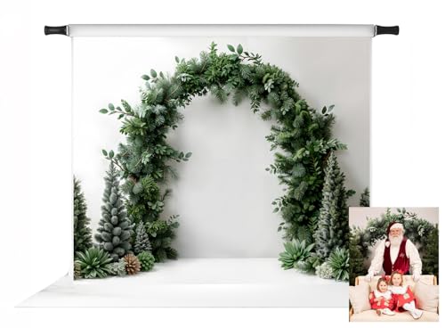 Toile de fond de Noël vert foncé Kate 3x2,5m avec arche de plantes blanches pour studio photo