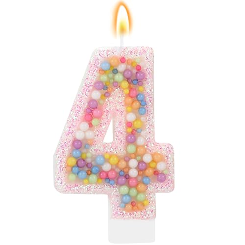 IDIJOLI Pastel Macaron 4th Birthday Candle Sweet Pink Number 4 Candle Cake Topper Cupcake Decorations for Girls and Women Party Decor Anniversary Celebrations Supplies