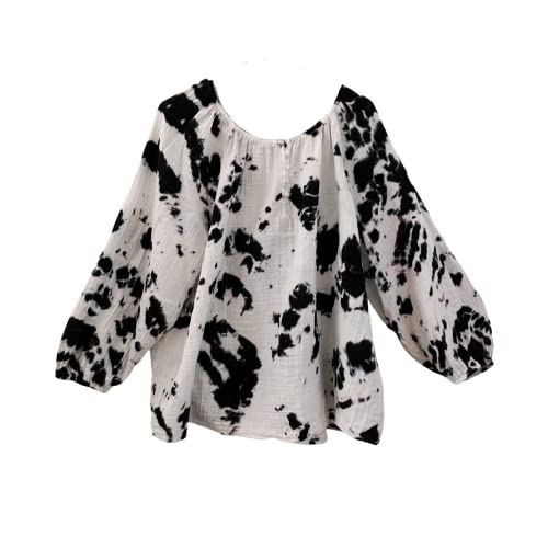 Women's Black Tie Dye Poet Blouse, Tunic, Peasant Top, Boho Popover, Bohemian Shirt (Xxl) #TOP4