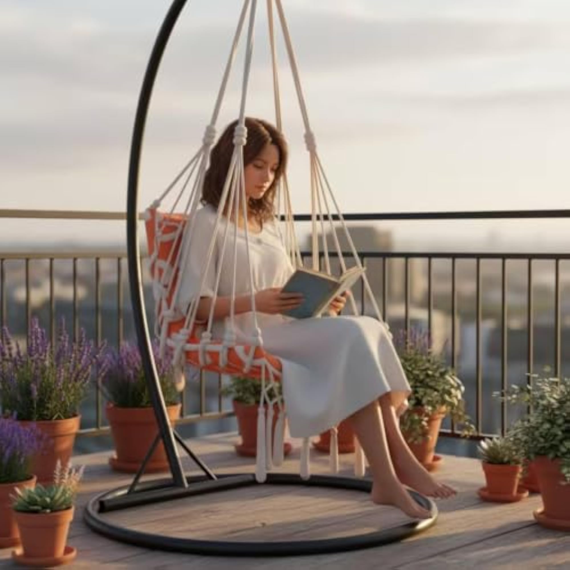 Hanging Swing Chair with Tassels, Boho Hammock Design
