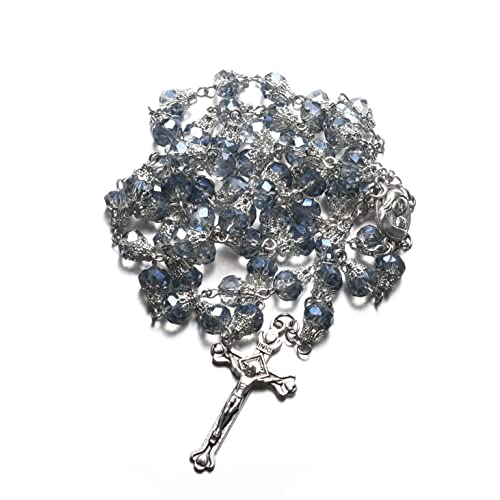 Chapelet catholique rond faux cristal fait à la main perles fil Christian Vintage crucifix ornement collier chapelet (Crystal) Cover