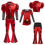 keaiyouhuo Girls Rise Red Costume Kids Princess Costume Halloween Cosplay Outfits with Short Sleeves Jacket Top Flared Pants