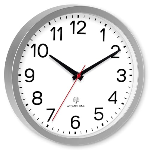 AKCISOT Atomic 10 Inch Wall Clock Analog Clocks for Indoor Kitchen, Battery Operated Clock for Bedroom Office Classroom Living Room(Silver)