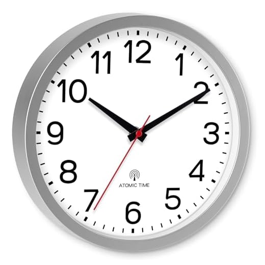 AKCISOT Atomic 10 Inch Wall Clock Analog Clocks for Indoor Kitchen, Battery Operated Clock for Bedroom Office Classroom Living Room(Silver)