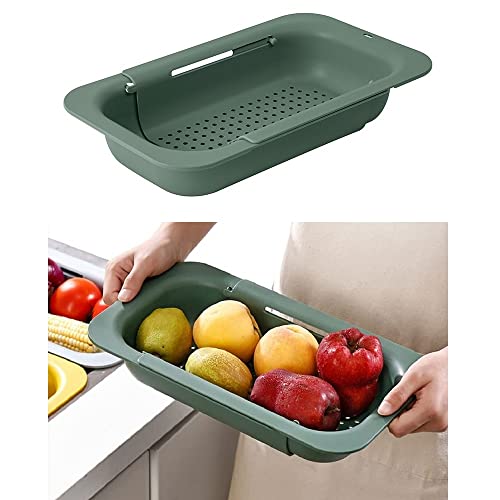 Siyecioa Ausziehbar Siebkorb über der Spüle, Seiher Sieb für Spülbecken, Gemüse und Obst Waschen, Gekochte Nudeln Abtropfen Lassen, Küchenutensilien, Obst Waschen BPA Frei (34cm~47cm Grün) Cover