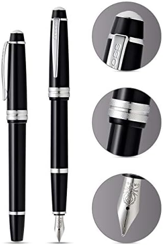 CROSS Bailey Light Click-Off Cap Plastic Fountain Pen with Resin Finish, Medium Gel Ink Fountain, includes Premium Gift Box and Black Cartridge, 1 Pack, Polished Black
