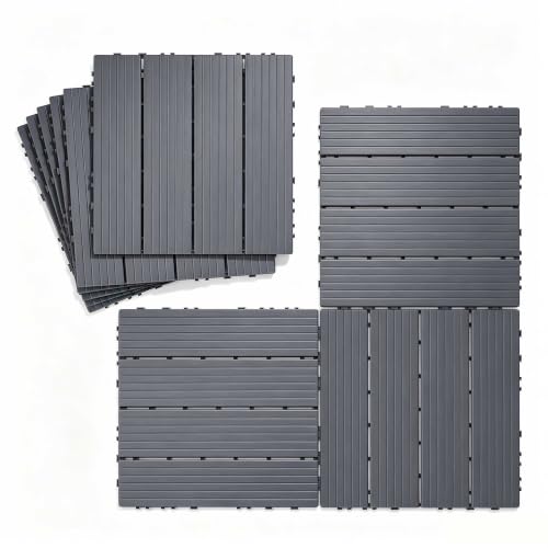 9 PCS 12x12 Inch Plastic Interlocking Deck Tiles - Non-Slip Waterproof All-Weather Outdoor Patio Flooring with Drainage for Pool Balcony Backyard Porch Garden Garage, Grey 9 PCS 12x12 Inch Plastic Interlocking Deck Tiles - Non-Slip Waterproof All-Weather Outdoor Patio Flooring with Drainage for Pool Balcony Backyard Porch Garden Garage, Grey - Image 1