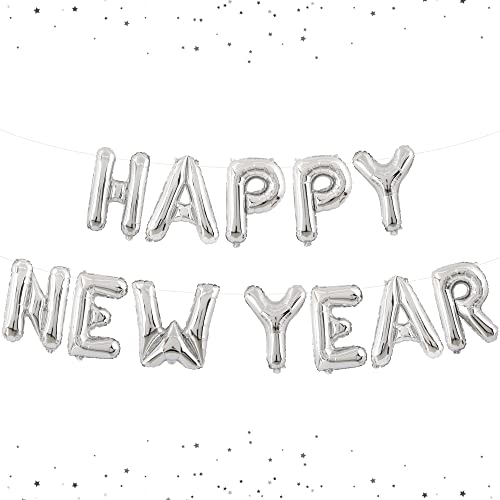 Silver Happy New Year Balloons, 16 Inch - Foil Happy New Years Letter Balloons | Happy New Year Banner for Happy New Year Decorations 2022 | New Years Eve Party Supplies 2022 | NYE Decorations 2022