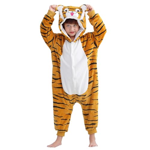 COOKY.D Unisex Animal Hooded Pyjamas All in One Children Jumpsuit Gaming Girls Boys Sleepsuit Sleepwear,Tiger Age 11-12 Years