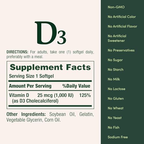 Nature's Bounty Vitamin D3 Vitamin Supplement, 120 Softgels - image 3