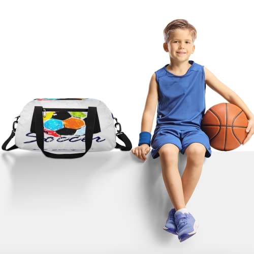 Kids Overnighter Duffle Bag For Boys Girls Color Soccer Ball Sport Gym Bag Kids Retro Football Carry On Size Ideal For School Practice Ballet Weekender Travel Duffel Bag #TOP1