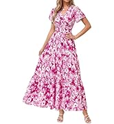 PRETTYGARDEN Women Summer Maxi Dresses 2026 Short Sleeve V Neck Button Floral Tiered Flowy Boho S...