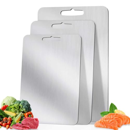 Stainless steel cutting board,Thickened food grade316,Anti bending,cutting boards non toxic,Dishwasher Safe,Suitable for kitchen, restaurant, barbecue(S+ M + L)
