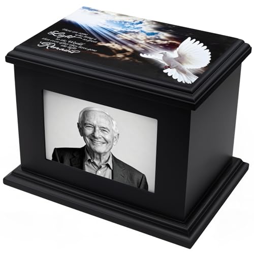 Solid Wood Cremation Urn for Human Ashes with Photo Frame, Dove