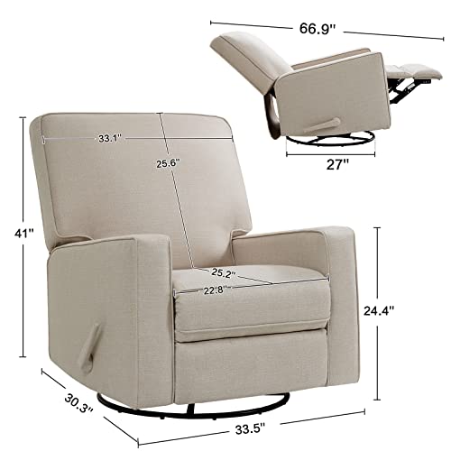 Coosleep Large Swivel Rocker Recliner Chair With 27-Inch Disc, Nursery Glider Chair, Nursery Rocking Chairs, Manual Reclining Chair (Beige) #TOP1