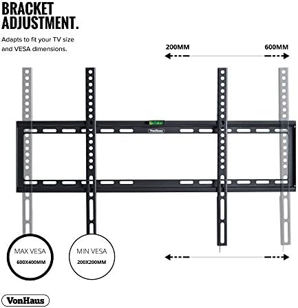 VonHaus TV Wall Bracket for Most 37-70 Inch TVs | Flat to Wall TV Mount For VESA Compatible LED LCD Plasma Screens (200x200mm - 400x600mm) | 35kg Weight Capacity - Ultra Slim Bracket with Spirit Level