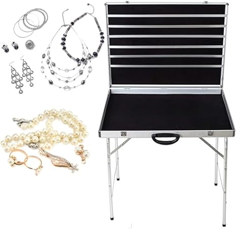 Portable Aluminum Alloy Jewelry Display Case with Foldable Stand, Outdoor Accessory Storage Box, Ideal for Jewelry Stall Showcase，80 * 60