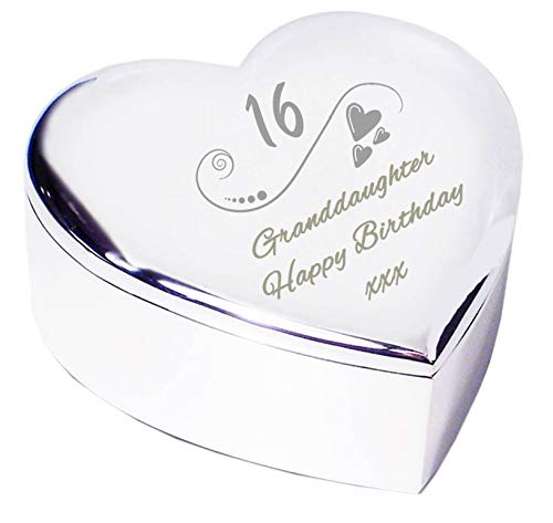 16 16th Sixteenth Granddaughter Happy Birthday Engraved Heart Shaped Trinket Box Keepsake Idea