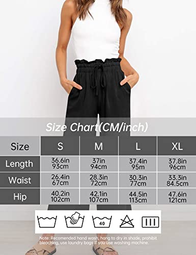 Mavis Laven Womens Pants High Waisted Wide Leg Linen Pants Drawstring Casual Summer Trousers,Black,Medium #TOP5