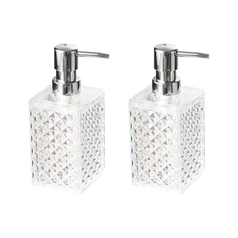 A+KCEYON Clear Dish Soap Dispenser for Kitchen,2 Pack Plastic Hand Soap Dispenser Bathroom,Diamond Pattern Soap Dispenser with Rust Proof Pump (11 oz) Cover
