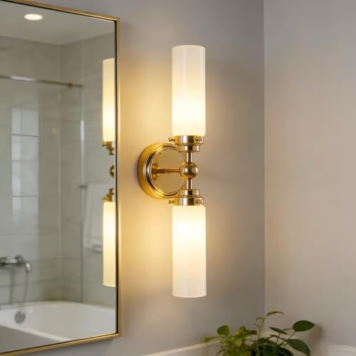 Spherical Steel Sconce, Modern Silhouette, Steel Construction, Spherical Detail, Bathroom Sconce, 5" Dia x 20.6" H (Brass) by Generic - Used condition - US$24.86