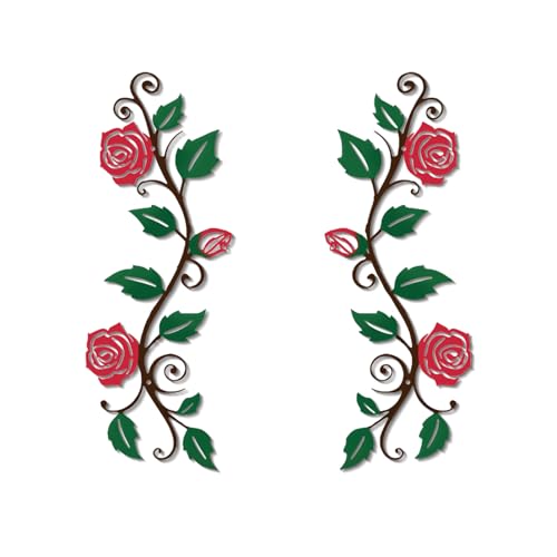 DUOOLN 2 Pcs Metal Rose Tree Leaf Wall Decor, Long Iron Scroll Vine Wall Art Above, Rustic Hanging Sign Flowers Sculpture, For Above Door Living Room Office Indoor And Outdoor Decoration - Color 2