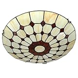 Runde Tiffany Lampe für die Decke; Der Lampenschirm besteht aus filigranen Glasstücken, die zusammen ein klassisches Art Nouveau Muster ergeben; Das wohnliche Design ist vielseitig und passt ideal in Wohnzimmer, Esszimmer und Küche