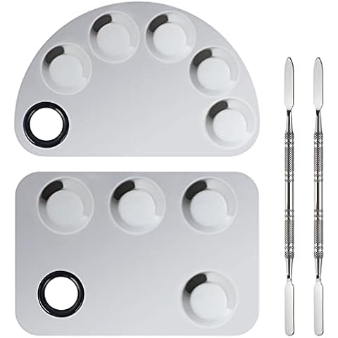 Penugo Professional Stainless Steel Makeup Palette,2 Pieces Cosmetic Palette with Spatula Tool, Nail-art Mixing Palette for Cosmetic Pigment Blending Cover