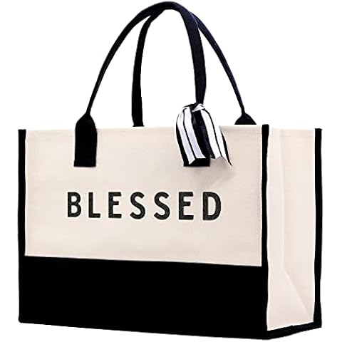 VANESSA ROSELLA Beach Tote Bag Large - Chic Tote Bag for Pool Gym Travel Cruise Picnic Road Trip (Black - Blessed) Cover