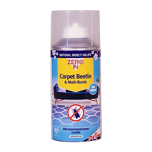Zero In Carpet Beetle & Moth Killer Bomb - 150 ml One-Shot Aerosol Rapid-Action Knockdown Insecticidal Bomb for Carpet Beetles and Moths Prevents Allergies