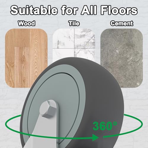 AAGUT 5 Inch Locking Swivel Casters 1/2\"-13 x 1.5\" Threaded Stem Wheels with Brake Grey TPR Rubber Wheel Set of 4