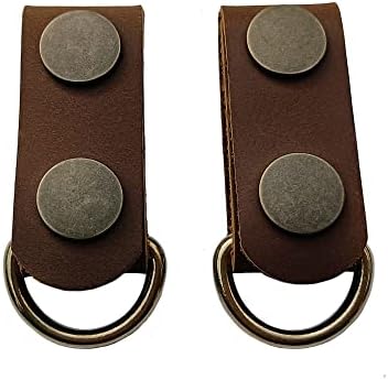 2 pack leather belt keepers+2 solid brass buckles,belt keepers for duty belt leather belt loop keychain (Brown)