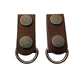 2 pack leather belt keepers+2 solid brass buckles,belt keepers for duty belt leather belt loop keych